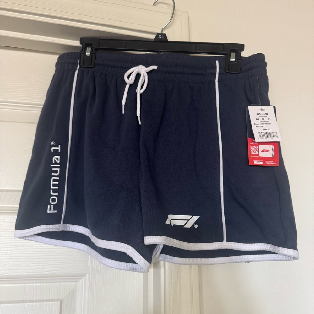 NWT Juniors' Formula 1 Fleece Elastic Waistband Shorts Size XL Navy Blue